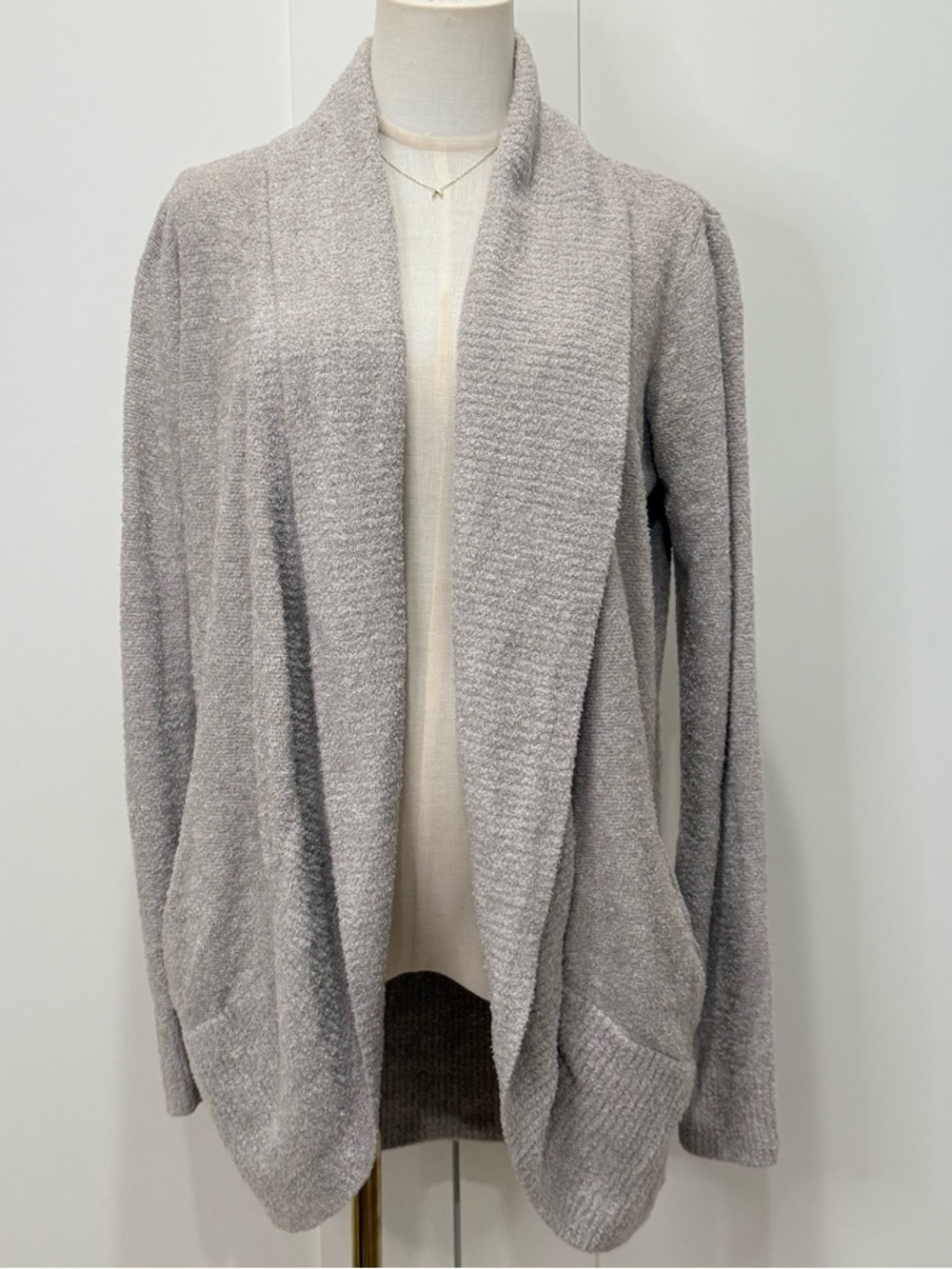 Barefoot Dreams Cozy Chic Lite Circle Cardigan Taupe Medium Lounge Soft Warm - Picture 2 of 11